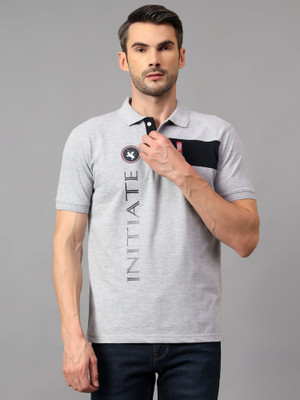 CANTABIL Printed Men Polo Neck Grey T-Shirt