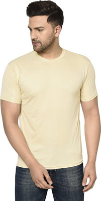 ACENTEO Solid Men Round Neck Beige T-Shirt