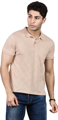BE POSITIVE Self Design Men Polo Neck Beige T-Shirt