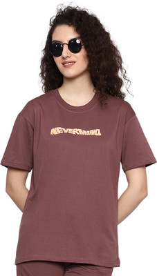 TWF Printed, Typography Women Round Neck Maroon T-Shirt