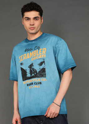 DUCATI Printed Men Crew Neck Blue T-Shirt
