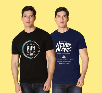 WOOSTRO Graphic Print Men Round Neck Black, Dark Blue T-Shirt