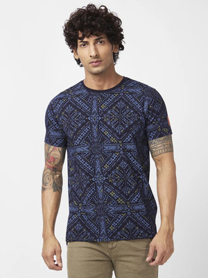 Spykar Printed Men Round Neck Blue T-Shirt