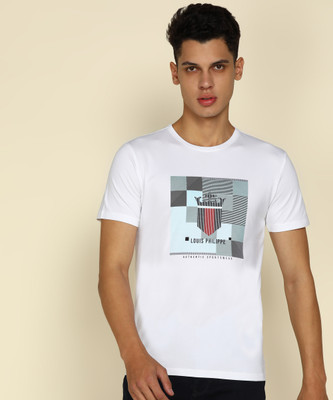 Louis Philippe Sport Printed Men Round Neck White T-Shirt