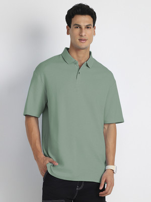 NOBERO Solid Men Polo Neck Green T-Shirt