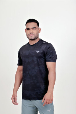 The Falcon Sports Printed Men Round Neck Black T-Shirt