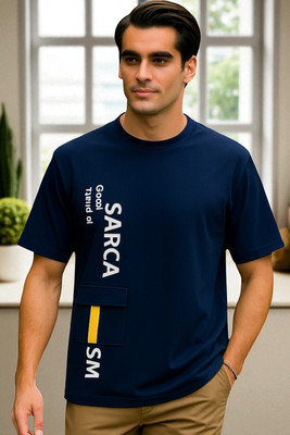 Autna Printed Men Round Neck Navy Blue T-Shirt