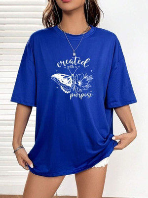 styliicity Printed Women Round Neck Blue T-Shirt