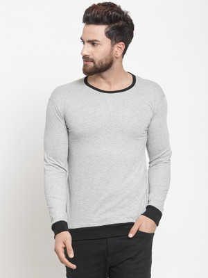 Diwazzo Colorblock Men Round Neck Grey T-Shirt