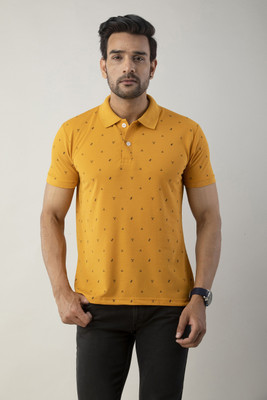 Proxima Printed Men Polo Neck Yellow T-Shirt
