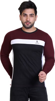 James Hamilton's Colorblock Men Round Neck Maroon, White, Black T-Shirt