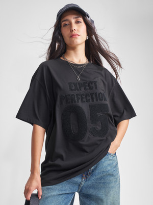 Tokyo Talkies Printed Women Round Neck Black T-Shirt
