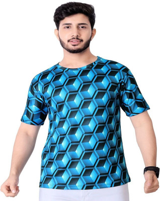 UD FABRIC Graphic Print Men Round Neck Light Blue T-Shirt