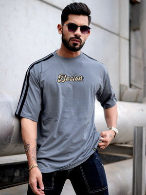 MANIAC Printed Men Round Neck Grey T-Shirt