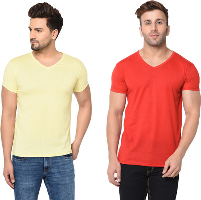 Tresna Trendy Solid Men V Neck Multicolor T-Shirt