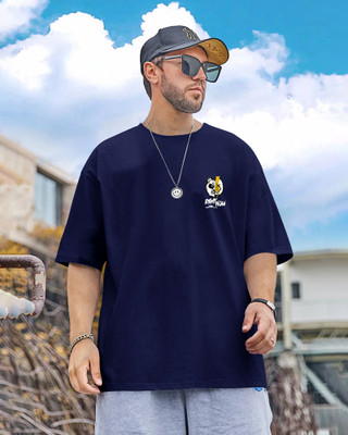 TEEMEX Printed Men Round Neck Navy Blue T-Shirt