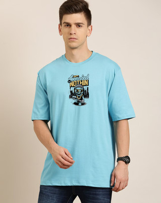 CHITRA STYLE Printed Men Round Neck Light Blue T-Shirt