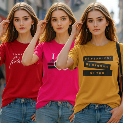 Fabflee Printed Women Round Neck Multicolor T-Shirt