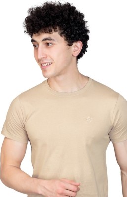 TheStylesmyth Solid Men Round Neck Beige T-Shirt