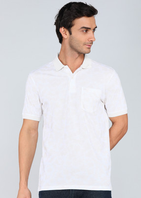 PETER ENGLAND Printed Men Polo Neck Beige T-Shirt