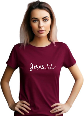 The Witty Curls Printed Women Round Neck Maroon T-Shirt