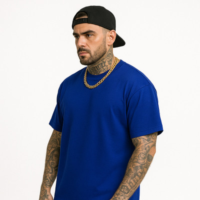 SONI BROS Solid Men Round Neck Blue T-Shirt