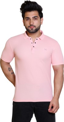 E-MAX Solid Men Polo Neck Pink T-Shirt