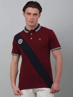 CANTABIL Colorblock Men Polo Neck Maroon T-Shirt