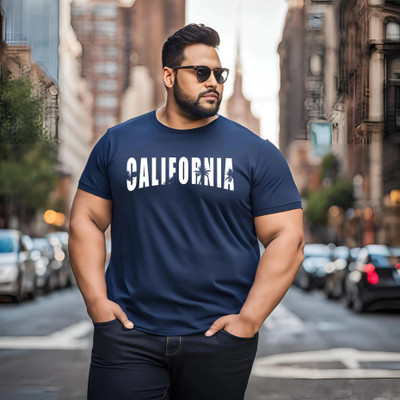 KART BLACK Self Design Men Round Neck Blue T-Shirt