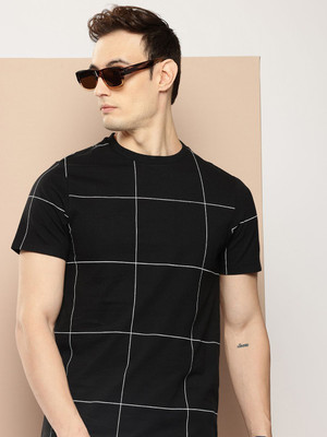 encore by INVICTUS Checkered Men Round Neck Black T-Shirt