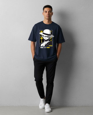 Clever Fox Graphic Print Men Round Neck Navy Blue T-Shirt