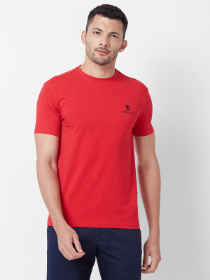 GIORDANO Solid Men Round Neck Red T-Shirt