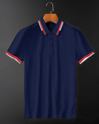 MAHADEV ENTERPRISE Solid Men Polo Neck Navy Blue T-Shirt