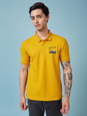 Status Quo Printed Men Polo Neck Yellow T-Shirt