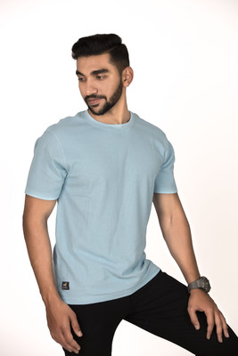 Lynx Solid Men Round Neck Light Blue T-Shirt