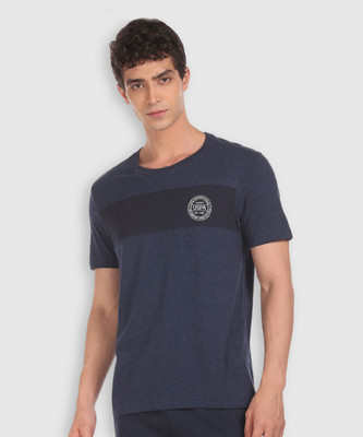 U.S. POLO ASSN. Solid Men Round Neck Light Blue T-Shirt