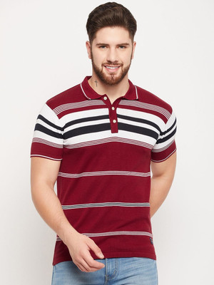 CANTABIL Striped Men Polo Neck Maroon T-Shirt