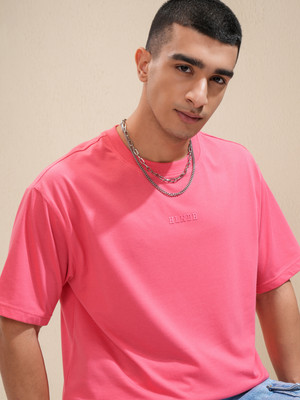 HIGHLANDER Printed Men Round Neck Pink T-Shirt