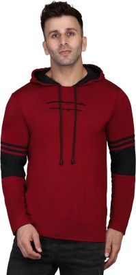 HIGHLANCE Self Design Men Hooded Neck Maroon, Black T-Shirt