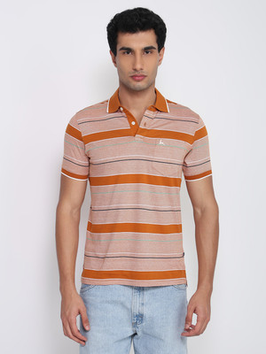 PARX Self Design Men Polo Neck Orange T-Shirt