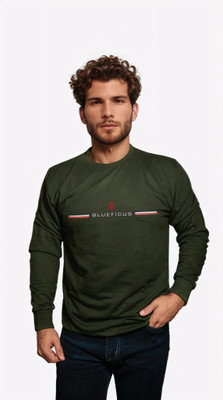 BlueFicus Printed, Typography Men Round Neck Green T-Shirt