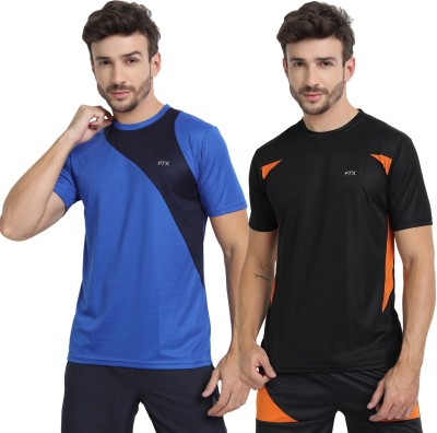 FTX Colorblock Men Round Neck Blue, Black T-Shirt