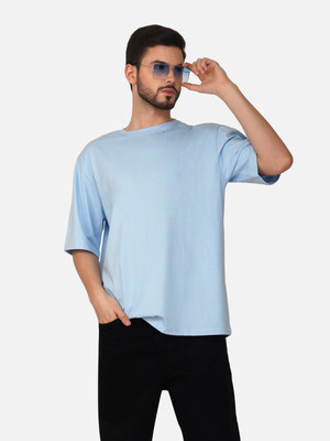 MEGAKART Solid Men Round Neck Blue T-Shirt