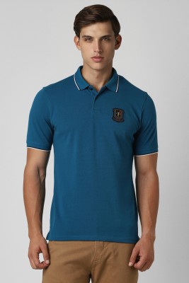 PETER ENGLAND Solid Men Polo Neck Blue T-Shirt