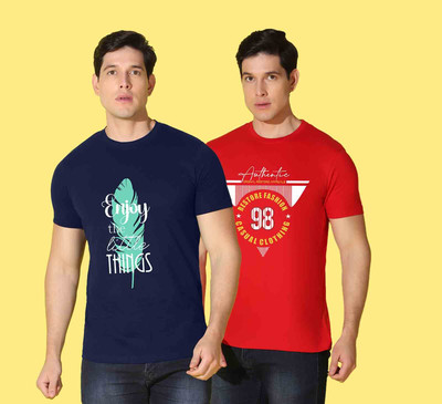 WOOSTRO Printed Men Round Neck Multicolor T-Shirt