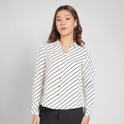 Annabelle by Pantaloons Women Striped Casual White Shirt