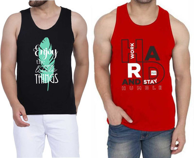 WOOSTRO Printed Men Scoop Neck Black, Red T-Shirt