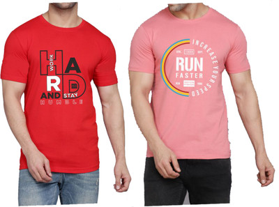WOOSTRO Graphic Print Men Round Neck Pink, Red T-Shirt