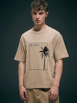 SZN Printed Men Round Neck Beige T-Shirt