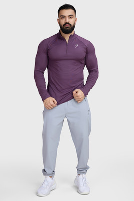 FuaarK Solid Men High Neck Purple T-Shirt
